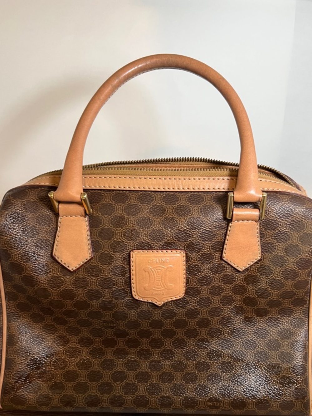 Celine Brown/Tan Macadam Canvas Top-Handle Bag
